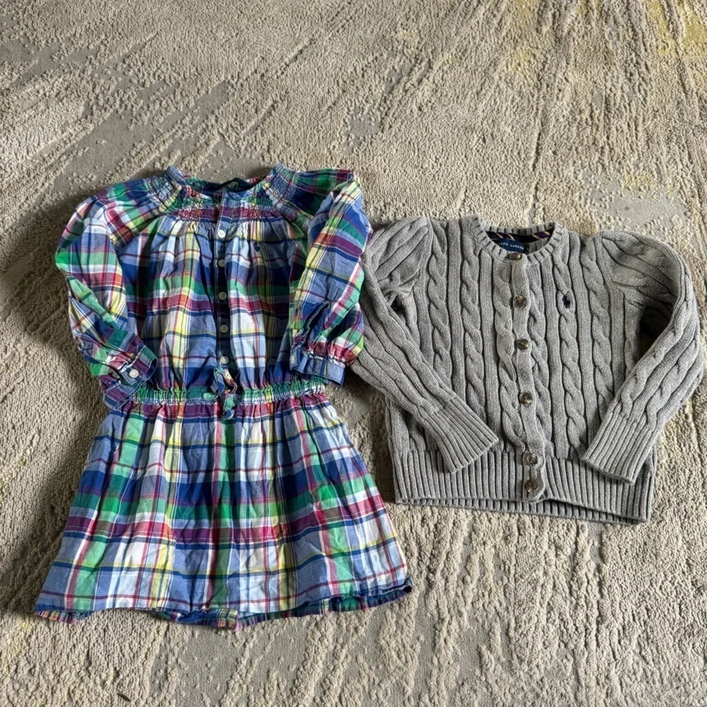 Ralph Lauren sweater cardigan button front cotton long sleeve plaid dress 3T